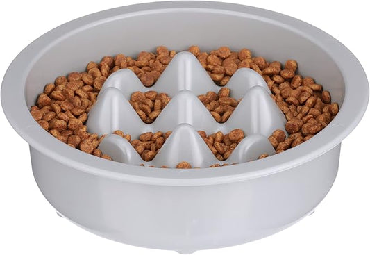 The Niner Slow Feed Bowl - Raised Peaks Slow Down Pets Eating - Fits Elevated Feeders Including Neater Feeder Large Sizes - Gentle on Teeth and Gums - Holds up to 2 Cups (Silver)