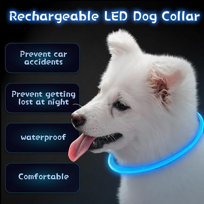 Weewooday 3 Pcs Dog Collar USB Rechargeable LED Light up Dog Collar Flash Waterproof Pet Necklace Pet Lights for Night Walking Adjustable Safety Necklace for Large Medium Small Puppy(Blue)