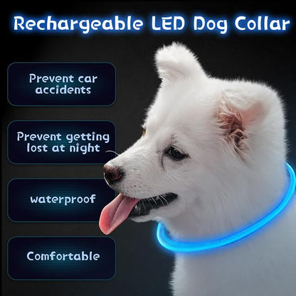 Weewooday 3 Pcs Dog Collar USB Rechargeable LED Light up Dog Collar Flash Waterproof Pet Necklace Pet Lights for Night Walking Adjustable Safety Necklace for Large Medium Small Puppy(Blue)
