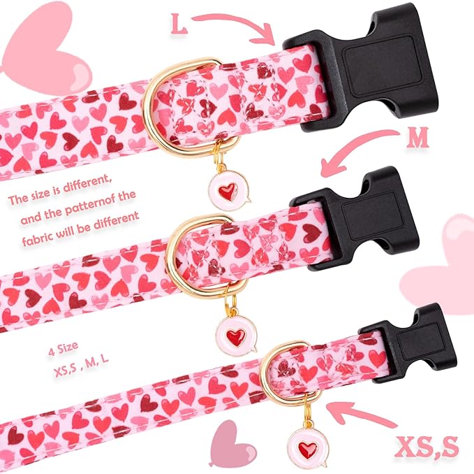 Faygarsle Valentine's Day Dog Collar Cute Loving Heart Printed Collar for Dogs for Small Medium Large Dogs Pink Cotton Collar for Girl and Boy Dogs XS