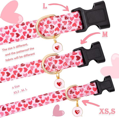 Faygarsle Valentine's Day Dog Collar Cute Loving Heart Printed Collar for Dogs for Small Medium Large Dogs Pink Cotton Collar for Girl and Boy Dogs XS