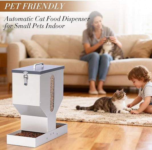 Automatic Cat Feeder 2 Cats Gravity Dual Cat Feeder Auto Dry Food Dispenser with Strong Anti-Jam Galvanized Steel Pet Food Station Indoor & Outdoor