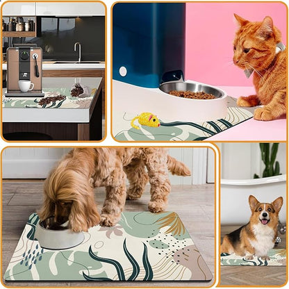 Dog Food Mats for Floors Absorbent, Cat Food Mat - Pet Cat Feeding Mat Quick Dry, Dog Bowl Mats for Water, Pet Supplies Feeding Placemat 16" x 24" Boho