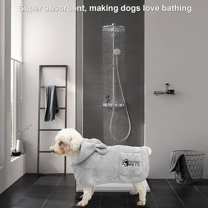 Ownpets Dog Bathrobe Towel, Super Absorbent Soft Dog Drying Coat with Cap & Pocket for Bathing & Beach Trips, Fast Drying & Machine-Washable for Small, Medium & Large Dogs (XS)