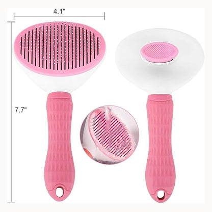 PETS-LAMB Self-Cleaning Dog and Cat Grooming Brush, Suitable for Long or Short Hair, Loose Hair Removal Brush, Easy to Remove, Pet Massage Tool. (Pink)