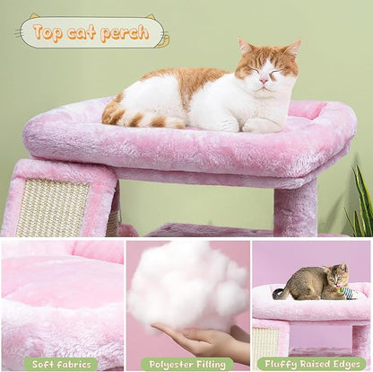 Small Pink Cat Tree for Indoor Cats, Cute Cat Tower with Perch, Condo, House and Stable Stand for Kittens & Adult Pets（Pink）