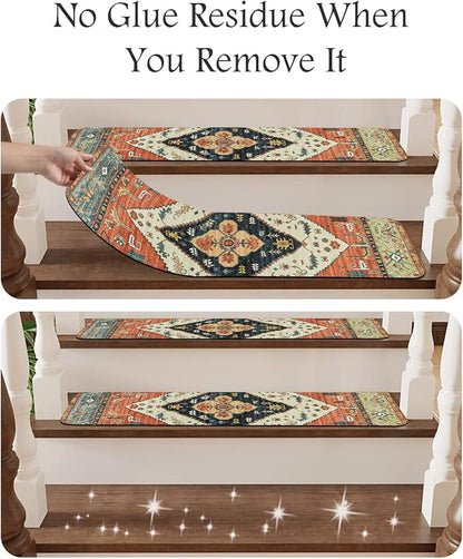 OJIA Extra Non-Slip Carpet Stair Treads for Wooden Steps Set of 4, 30"X8" Rubber Indoor Stair Runner Slip Resistant Stair Rugs Safety Mats for Dogs, Kids & Elders, Stairway Grip Step Treads