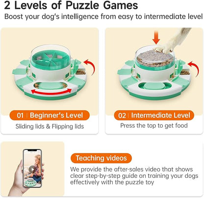 Potaroma Dog Puzzle Toy 2 Levels, Slow Feeder, Pup Food Treat Feeding Dispenser for IQ Training and Entertainment for All Breeds (Green White)