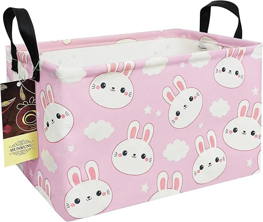 HUNRUNG Rectangle Storage Basket Cute Canvas Organizer Bin for Pet/Children Toys, Books, Clothes Perfect for Rooms/Playroom(REC-Cute Rabbit)