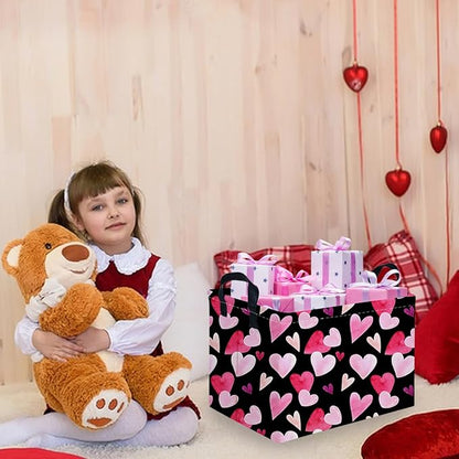 Rectangular Black Valentine's Day basket,nursery basket,Black girls gift baskets,kids toy storage Bin, Love Heart Room Decor for Home,Shelf Baskets(Enchanting heart)