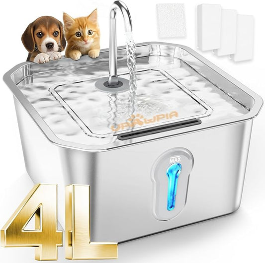 4L Large Cat Water Fountain for Multiple Cats Pet Water Fountain for Drinking Watering Supplies Pets Dog Small Animal Automatic Cat Water Dispenser for Cats Quiet Indoor