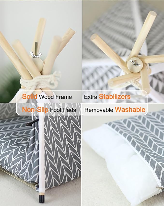 Little Dove Pet Teepee House for Dogs and Cats Pet Teepee Tent Medium to Small White and Black