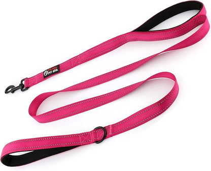 Primal Pet Gear Dog Leash 6ft Long,Traffic Padded Two Handle,Heavy Duty,Reflective Double Handles Lead for Control Safety Training,Leashes for Large Dogs or Medium Dogs,Dual Handles Leads(Pink)