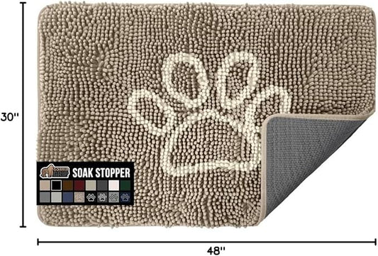 GORILLA GRIP SoakSTOPPER Dog Door Mat, 48x30 Machine Washable Rug Absorbent Doormat Captures Moisture Mud Dirt, Quick Dry Soft Chenille Entryway Rugs Indoor Entrance Mats for Dog Paws, Beige Ivory