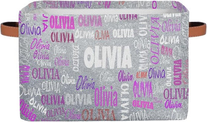 Custom Name Storage Bin, Personalized Rectangular Storage Basket with Handles for Organizing Boys Girls Toys Office Closet Shelf Baskets, Silver Glitters Print
