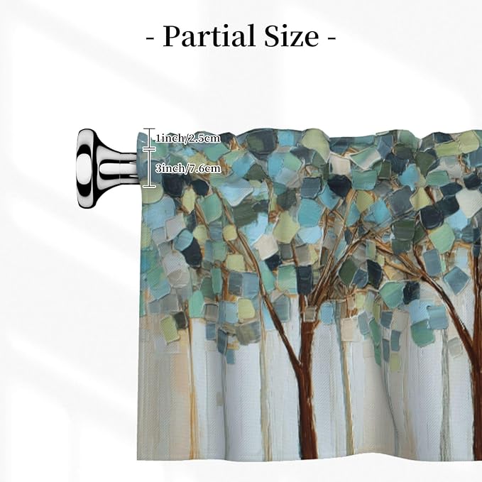 Tree Curtain Valance Short Rod Pocket Window Treatment for Living Room Bedroom Kitchen Bathroom 1 Panel 54" W x 18" L