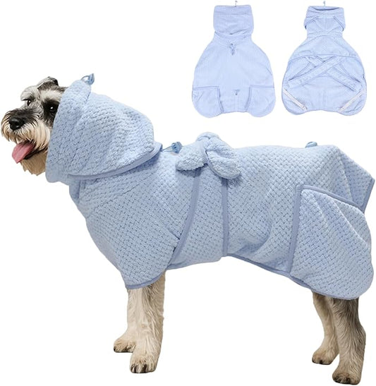 Super Absorbent Dog Bathrobe Pineapple Soft Fast Drying Dogs Towel Robe Adjustable Drying Coat for After Bath with Hood (Pineapple Blue, Medium)