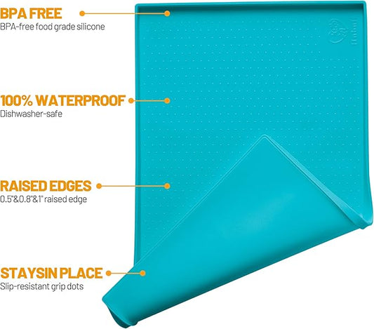 Hubulk Dog Feeding Mat,100% Waterproof Food Grade Silicone Pet Food and Water Bowl Placemat,Dishwasher, High Raised Edge to Prevent Spills,Nonslip Tray to Stop Messes on Floor（28"x18"x0.8", Green）