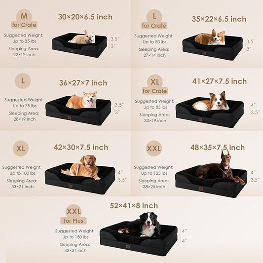 EHEYCIGA Orthopedic XL Dog Bed for Large Sized Dog, 48x35x7.5 Inch Extra Large Memory Foam Dog Couch Bed with Sides, Waterproof Liner & Washable Removable Cover, Bolster Pet Sofa, Black