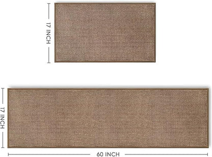 Artoid Mode Washable Kitchen Rugs and Mats Set of 2, Non-Skid Rubber Absorbent Kitchen Mats for Floor Front of Sink Hallway- 17x29 and 17x60 Inch