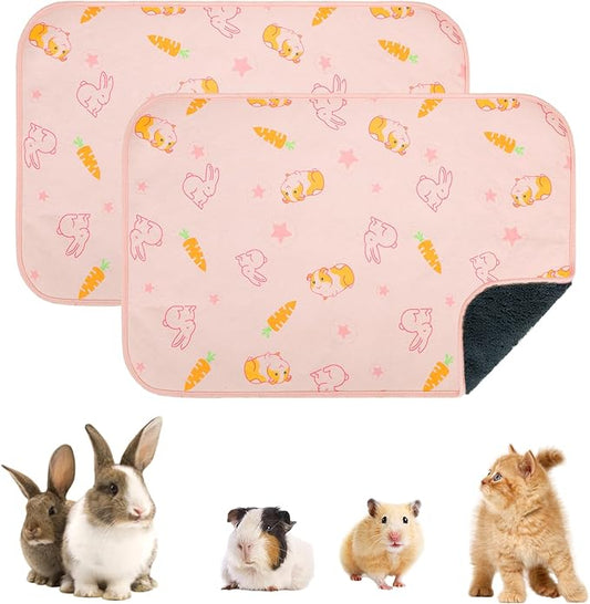 Homimp 2 Pack Guinea Pig Cage Liners,Washable Small Animal Bedding,Waterproof Reusable & Anti Slip Guinea Pig Pee Pad Fast and Super Absorbent Mat for Small Animal Rabbit Bunny Hamster,Pink 16"x24"