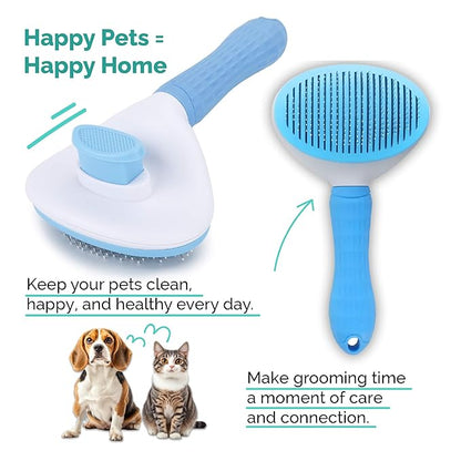 PETS-LAMB Self-Cleaning Dog and Cat Grooming Brush, Suitable for Long or Short Hair, Loose Hair Removal Brush, Easy to Remove, Pet Massage Tool. (Blue)