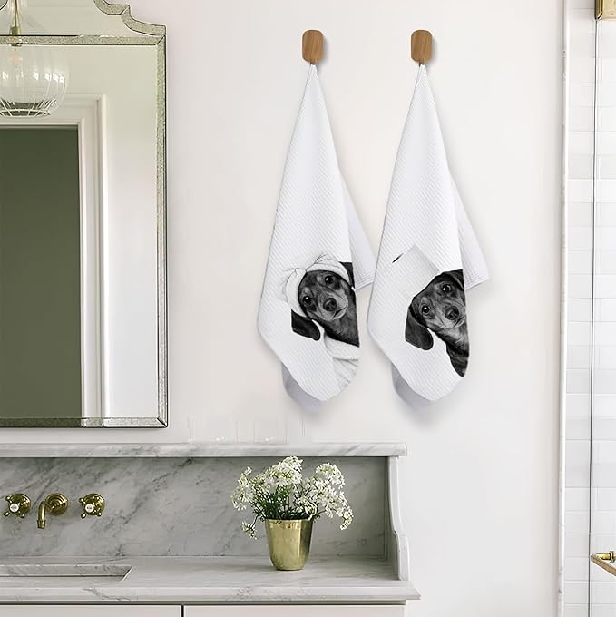 Funny Dachshund Hand Towels, Dachshund Doxie Gifts for Women, Weiner Dog Gifts Decorative Hand Towels for Bathroom Decor, Funny Dog Bathroom Decor, 16x24 Inch Set of 2