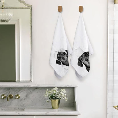 Funny Dachshund Hand Towels, Dachshund Doxie Gifts for Women, Weiner Dog Gifts Decorative Hand Towels for Bathroom Decor, Funny Dog Bathroom Decor, 16x24 Inch Set of 2