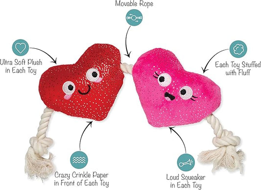 Fringe Studio Plush Dog Toy with Rope, CAN’T BE AP-Heart, Petshop Collection (314494)