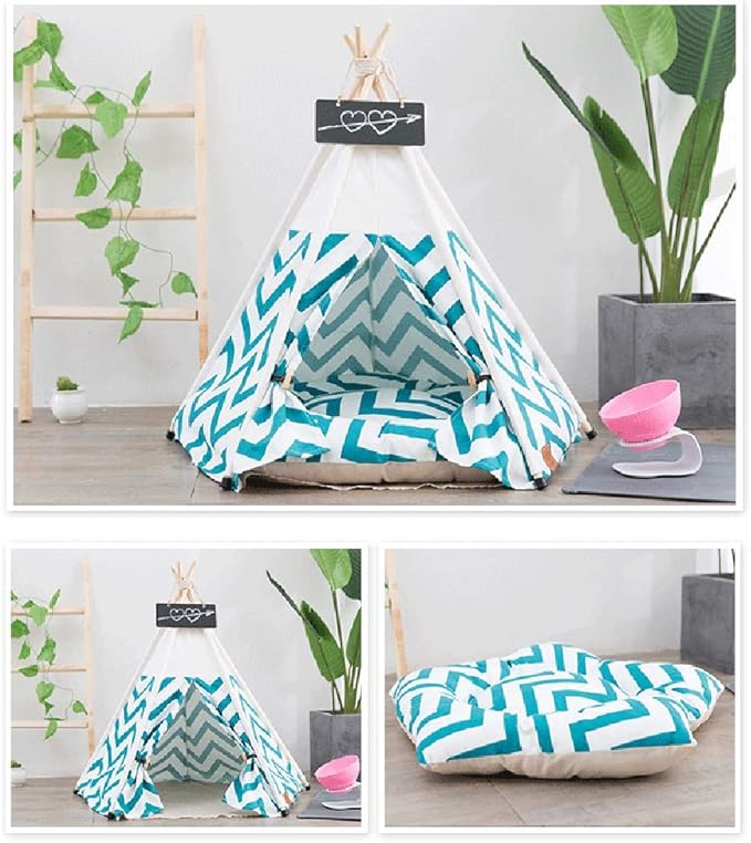 Cat Teepee Tent 16" x 20", Washable Small Dog Teepee Tent, Indoor House Non Slip Reusable Thicked Soft Comfort Cotton Cushion Bedding for Small Dogs Cat Rabbit Hamster Chinchillas Rat, Green