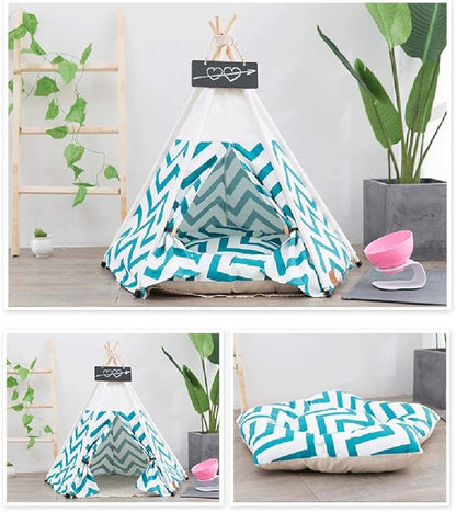 Cat Teepee Tent 16" x 20", Washable Small Dog Teepee Tent, Indoor House Non Slip Reusable Thicked Soft Comfort Cotton Cushion Bedding for Small Dogs Cat Rabbit Hamster Chinchillas Rat, Green