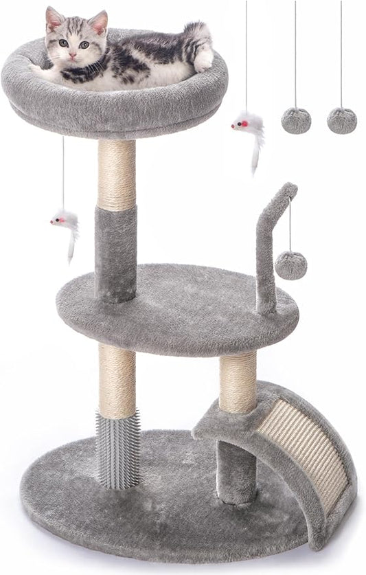 Goozii Large Cat Tree Tower with Scratching Post, Modern Kitten Tower for Indoor Cats, Sturdy Tall Carpet Sisal Cat Scratcher Stand with Big Bed Perch,Scratch Ramp,Ball Toy for Kitty Play -Grey