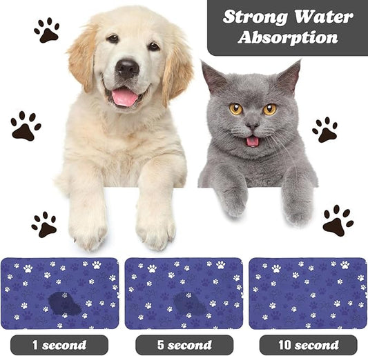Dog Food Mat, Absorbent Water Bowl Mats Cat Pet Feeding Placemats Dark Blue 17 * 30 inch
