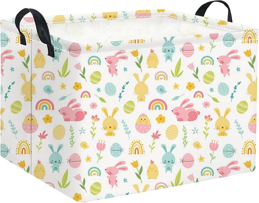 HIYAGON Rectangular Easter Basket for Kids Baby Easter Basket for Boys and Girls Cute Storage Organizer Bin Box Easter Room Decor(Easter Egg)