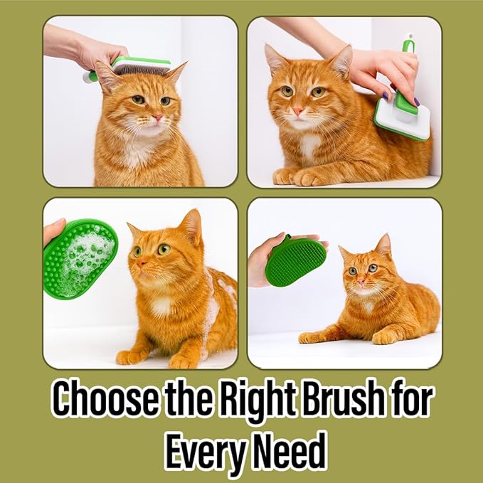 2 Pcs Self Cleaning Deshedding Dog Brush & Bath Brush - Skin Friendly Shedding Grooming Tool For Dogs, Cats And Puppies, Premium Pet Supplies, Green
