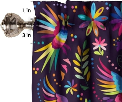 Mexican Style Valances Curtain for Kitchen Cafe, Flowers Leaves Birds Animal Background Print Window Treatment Valances Short Curtains Rod Pocket Drape for Dining Room Home Decor, 54x18inch