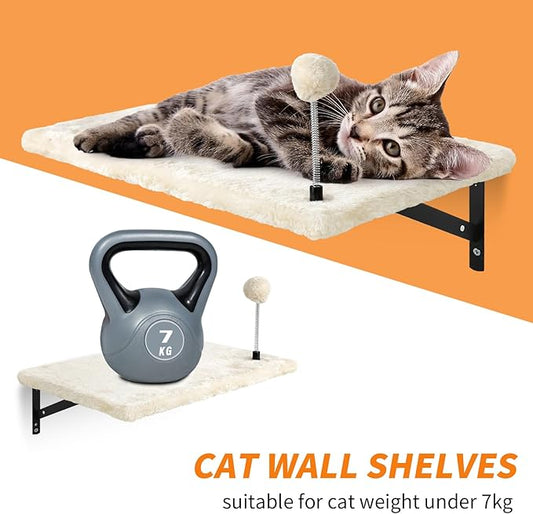 Wall-Mounted Cat Climber Set with Climbing Shelves, Perches, Bridge,Hammock,Scratching Board & Ball - 7 Pcs Wood Indoor Cat Furniture for Kittens Play (Grey)