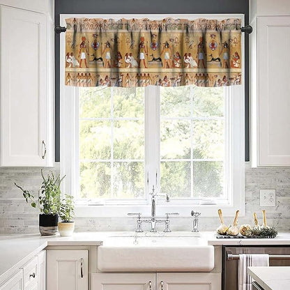 Vintage Ancient Egypt Curtains Valance, Egyptian Culture Mysterious Old Egypt African Pharaoh Theme Window Valance Curtain for Farmhouse Bedroom Living Room Kitchen 54x18inch