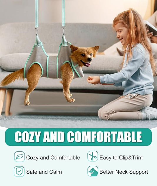 XS Dog Grooming Hammock Harness, Grey, Nail Trimming, Holder, Restraint, Thick Neck Support