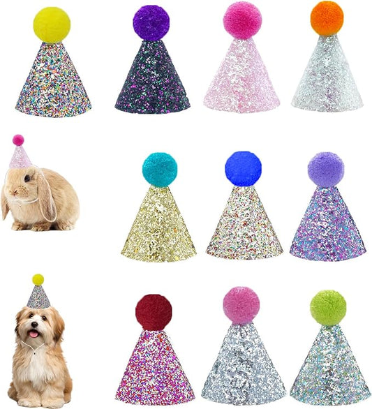 Mini Party Hats for Stuffed Animals, Birthday Party Cone Hats Dolls Dog Cat Rabbit Puppies Assorted Animal Birthday