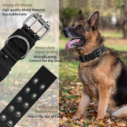 Tactical Dog Collar Military Adjustable Dog Collars Soft Nylon Training Collar with Patch Heavy Duty Metal Buckle Collars for Medium Large Dogs (Pink-1, XL)