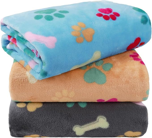 LINENLUX 1 Pack 3 Blankets Super Soft Fluffy Premium Fleece Dog Blankets for Puppy Cat Pet Blanket Flannel Throw Warm Sleep Bones and Claws 40x31 inches