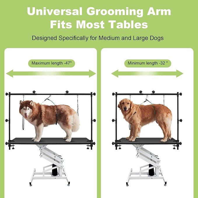 Dog Grooming Table Arm Stand Adjustable About Height 32"-47" Width Dog Grooming Arm with Clamp No-Sit Haunch Holders for Medium/Large Pets Metal(Grooming Table Not Included)