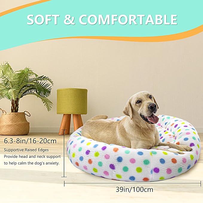 39 Inch Calming Dog Bed for Large Dogs, Round Anti-Anxiety Warm Bed, Soft Cozy Anti-Slip Donut Washable Pet Bed, Fits up to 100 lbs Pets