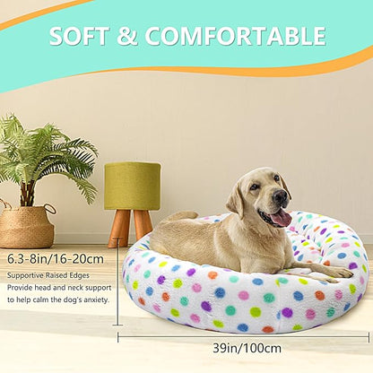39 Inch Calming Dog Bed for Large Dogs, Round Anti-Anxiety Warm Bed, Soft Cozy Anti-Slip Donut Washable Pet Bed, Fits up to 100 lbs Pets