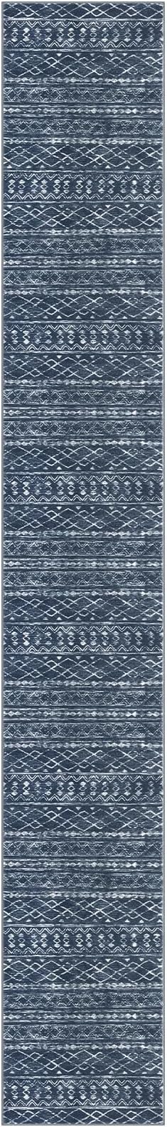 KUTA Moroccan Washable Runner Rug 2.6x18 Non-Slip Vintage Navy Blue Boho Hallway Kitchen Rugs Ultra Soft Geometric Floor Carpet Runners for Bedroom Stairway Living Room