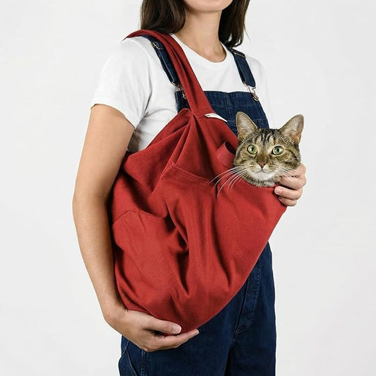 Cat-in-the-Bag Cozy Comfort Carrier - Small Red Cat Carrier Soft and Pet Carrier for Nail Trimming, Vet Visits, Medication Administration, Dental Care, and Travel