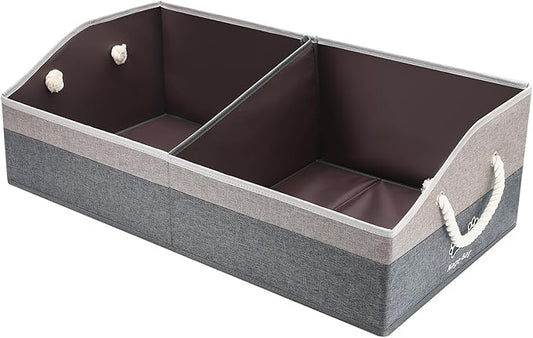 Large Dog Toy Basket With Handle, Foldable Dog Toy Box for Living Room Area, 28.5" Basket for Dog‘s Toys, Clothes, Organizers and Storage with Hard Board, Anti-slip for Pet Toys (Gray, Large)