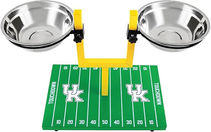 NCAA Kentucky Wildcats Goalpost Football Field Dog Feeder – Adjustable Elevated Dog Bowls with Stand, 2 Stainless Steel Bowls, Non-Slip Rubber Feet, Raised Pet Feeder for Large & Small Dogs