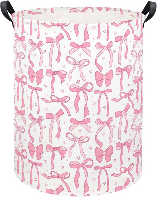 Baby Laundry Basket Kids Hamper Toy Storage Bin for Boys Room Decor Baby Nursery Hamper Gift Baskets for Bedroom Bathroom(Pink Bowknot)